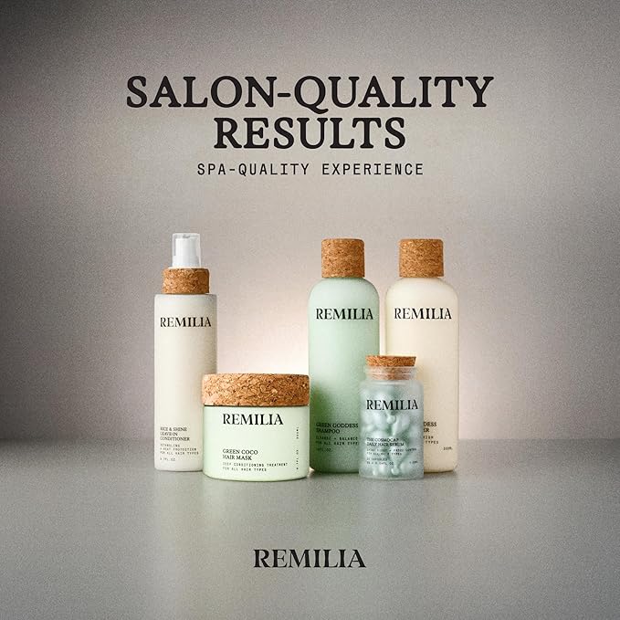 REMILIA Green Goddess Shampoo for Damaged Hair – With Rosemary Oil & Green Tea Extract – Cleansing, Strengthening, Vegan – Made in USA – 8.5 fl oz