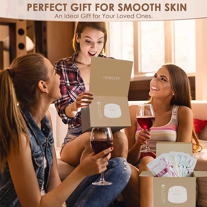 KOTAMU Waxing Kit for Women & Men, Wax Warmer for Hair Removal, Digital Wax Kit with Silicone Pot,Ideal for Face Eyebrow Arm Legs Armpit &Sensitive Skin, Waxing Machine for Home Salon Use- Cherry