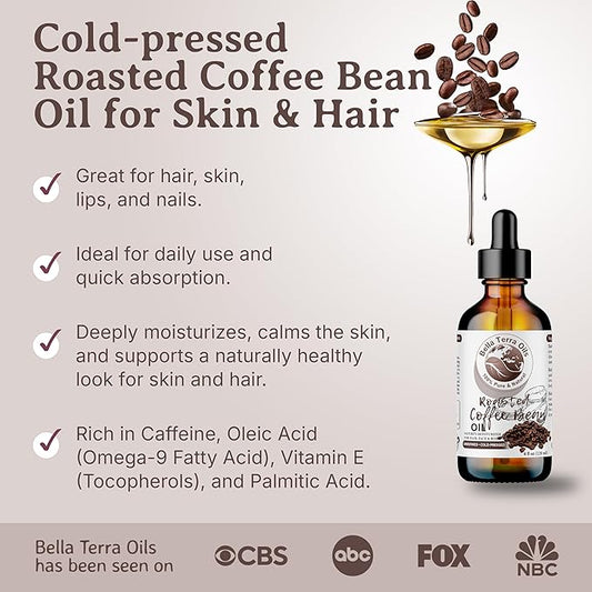 Bella Terra Oils Roasted Coffee Bean Oil for Skin and Hair – 1gallon, Cold Pressed Carrier Oil, Hydrating, Nourishing, Fast Absorbing