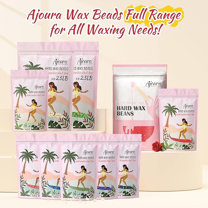 Ajoura 2.5 lb Wax Beads for Hair Removal - Premium Hard Wax for Coarse Hair, Ideal for Brazilian Bikini, Legs, Face, Underarms, Arms, Chest, Back - Sensitive Skin for Efficient Home & Salon Waxing