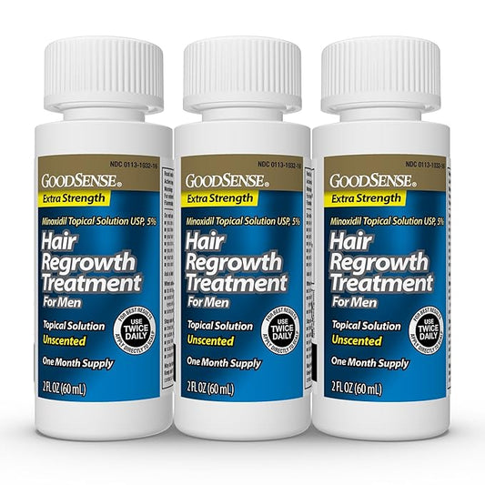 GoodSense Minoxidil Topical Solution USP, 5 Percent, Hair Regrowth Treatment for Men, Extra Strength 6 FL Oz (Pack of 2)