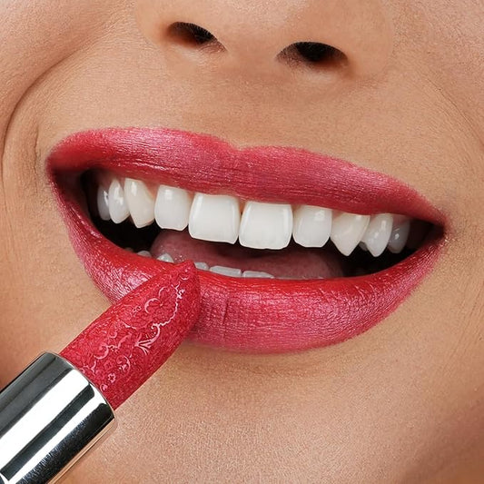 Glitter Red Lipstick,High Impact Lipcolor,Lightweight Hydrating Formula Smooth and Non-Sticky,Metallic Peach Lipstick For Women,Full-Coverage Lip Color (12 CHERRY BOMB, 4g)