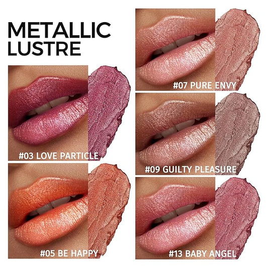 Metallic Glitter Pink Plum Brown Lipstick High Impact Lipcolor,Moisturizing Creamy Formula,Lipstick For Women,Smooth and Non-Sticky,Full-Coverage Lip Color (#C, 20g)