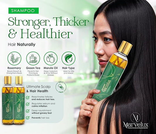 MARVELUX Hair Care Kit with Rosemary Shampoo & Kauterizing Mask – Complete Hair Strengthening System – Deep Repair Treatment for Damaged Hair – Sulfate-Free Professional Growth (250 ml, Rosemary)