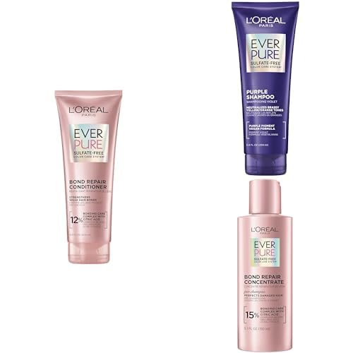 L'Oréal Paris EverPure Bonding Conditioner, 6.8 Oz + Brass Toning Purple Shampoo, 6.8 Oz + Bond Repair Pre-Treatment, 5.1 Oz