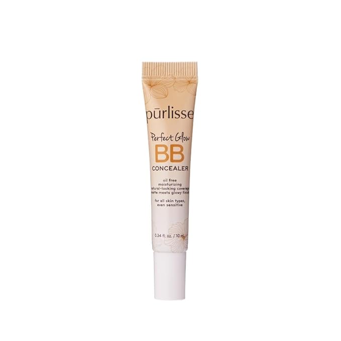 pürlisse Perfect Glow BB Cream Concealer - Hydrating Under Eye Concealer with Jasmine and Goji & Hawthorn Berry - Oil Free Makeup for Dark Circles, Redness & Fine Lines - Light (0.34 oz)