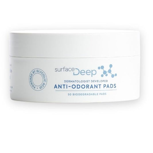 Surface Deep Anti-Odorant Pads – Deodorant Odor Prevention & Skin Care in One | 50 Pads in Jar | Dermatologist-Developed | Glycolic Acid Exfoliation | Aluminum-Free, Vegan & Cruelty-Free