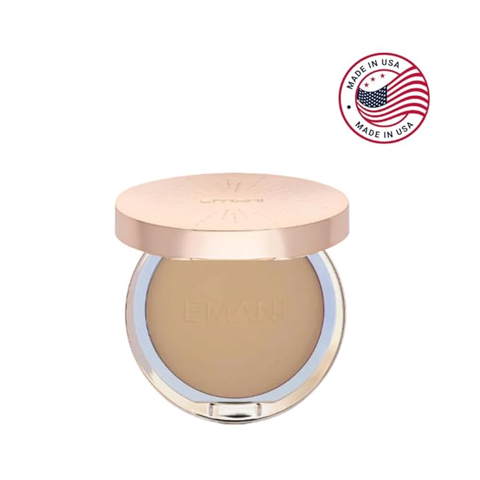 Emani Flawless Matte Powder Foundation – Mineral Compact Makeup for Sensitive Skin, Buildable Coverage, Shine Control, Long-Lasting Finish Up for Sensitive Skin and Oil Control, Golden Tan
