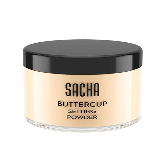 Sacha BUTTERCUP Light Setting Powder. No Ashy Flashback. Blurs Fine Lines and Pores. Loose, Translucent Face Powder to Set Makeup Foundation or Concealer. For Light to Medium Skin Tones, 1.75 oz.
