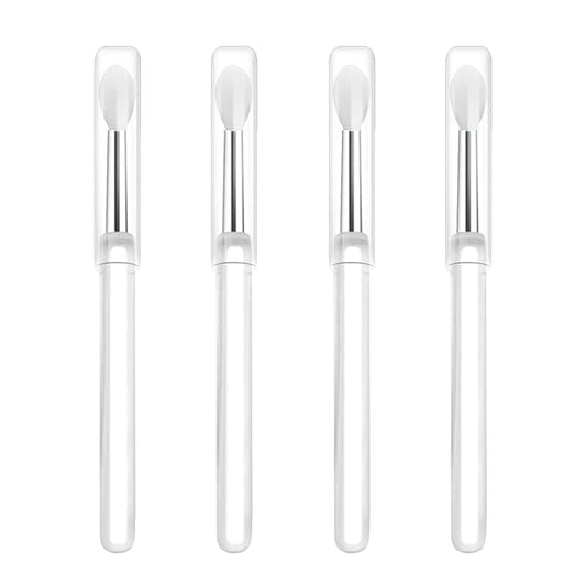 LORMAY Silicone Lip Brushes with Transparent Handles and Caps. Perfect Tools for Applying Cream Lip Mask, Eyeshadow, and Lipstick (4pcs, White)