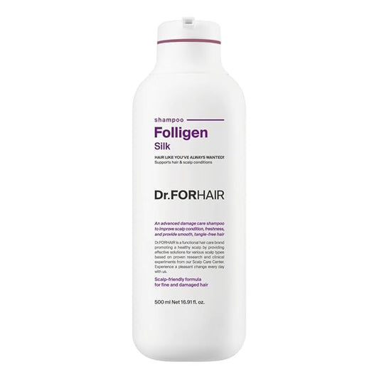 Dr.FORHAIR Folligen Silk Shampoo | Korean Haircare for Volume & Damage Care | Smooths and Softens Rough Hair | For Hair Thickening & Fuller Looking, 16.91 fl oz
