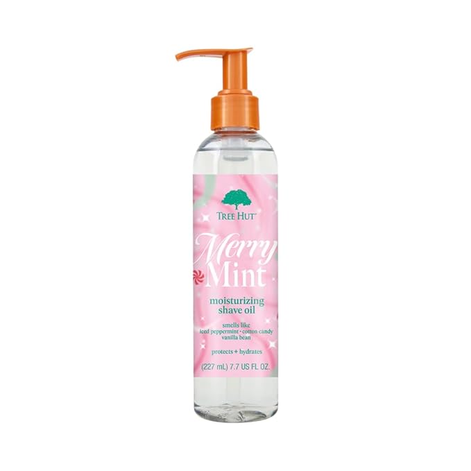 Tree Hut Merry Mint Moisturizing Shave Oil, Hydrating Gel-to-Oil Formula for a Smooth Shave, Made with Shea Butter, Holiday Gift & Stocking Stuffer, 7.7 fl oz