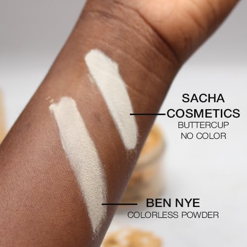 Sacha BUTTERCUP No Color Mini Setting Powder. No Ashy Flashback. Blurs Fine Lines and Pores. Loose, Translucent Face Powder to Set Makeup Foundation or Concealer. For All Skin Tones, 0.35 oz.
