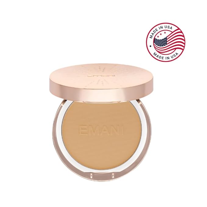 Emani Flawless Matte Powder Foundation Makeup for Sensitive Skin, Natural Mineral Foundation Compact with Buildable Coverage, Oil Control, Talc Free, Cruelty-Free & Vegan, Golden