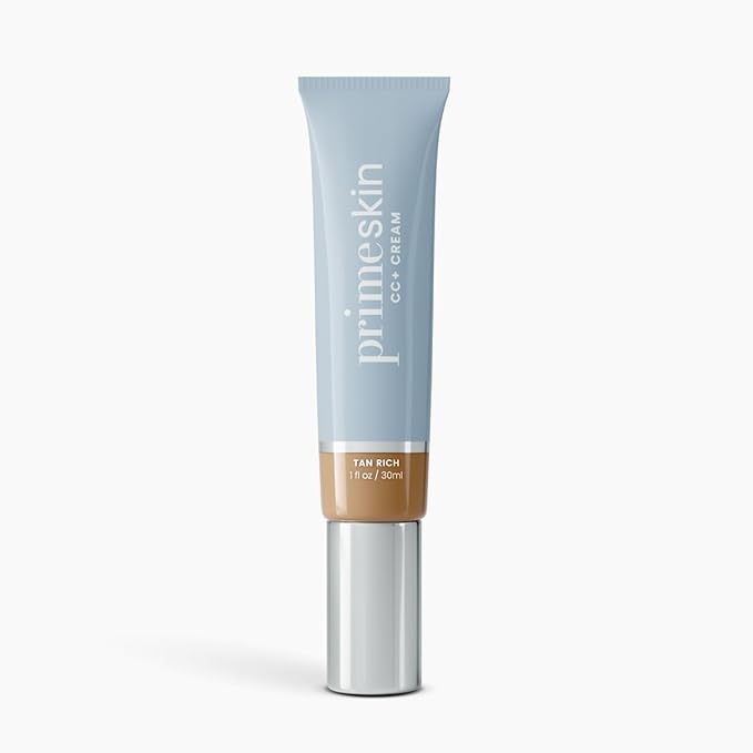 Prime Prometics PrimeSkin CC+ Cream for Mature Women – Liquid-to-Powder Foundation – Blurs Pores & Covers Age Spots – Crease-Free, Hydrating & Soft-Matte Finish for Sensitive Skin (Tan Rich)