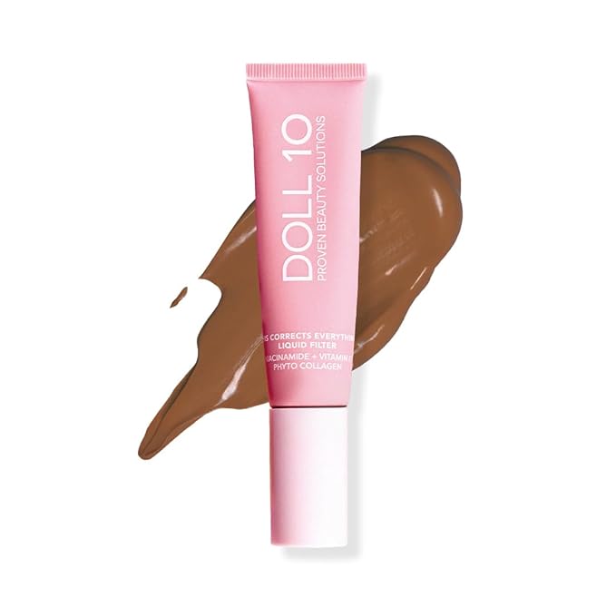 Doll 10 TCE Liquid Filter – CC Cream - Liquid Foundation - Lightweight Tinted Moisturizer & Skin Tint - Blurs Pores & Fine Lines - Vegan - Clean Makeup - [ Deep ] - 30 Day Supply