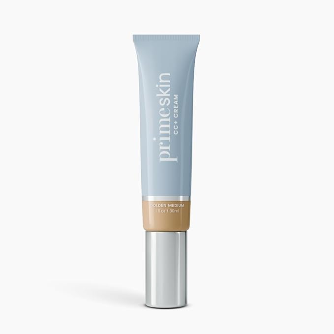 Prime Prometics PrimeSkin CC+ Cream for Mature Women – Liquid-to-Powder Foundation – Blurs Pores & Covers Age Spots – Crease-Free, Hydrating & Soft-Matte Finish for Sensitive Skin (Golden Medium)