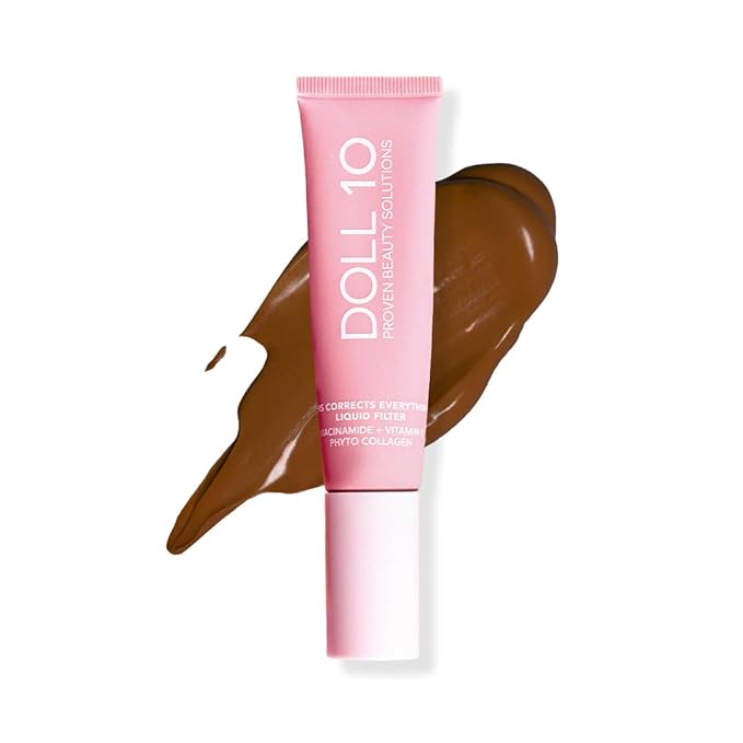 Doll 10 TCE Liquid Filter – CC Cream - Liquid Foundation - Lightweight Tinted Moisturizer & Skin Tint - Blurs Pores & Fine Lines - Vegan - Clean Makeup - [Deep/Rich] - 30 Day Supply