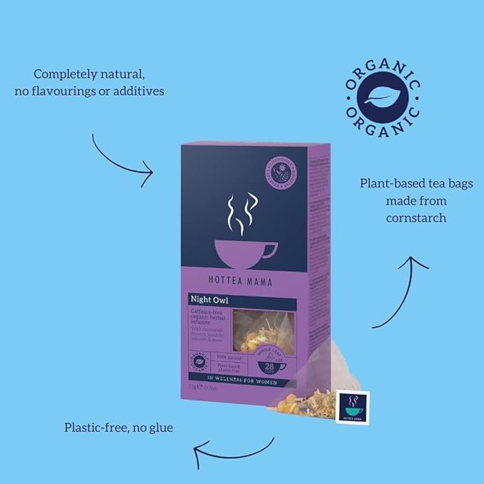 HOTTEA MAMA | Night Owl | Organic | Sleep Support Tea | Caffeine-Free | 14 Whole Leaf Biodegradable Tea Bags (28 Cups)