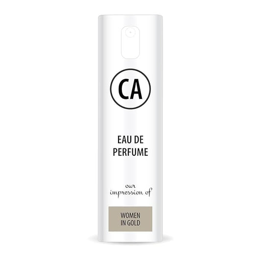 CA Perfume Impression of Women In Gold Eau De Parfum Chypre Floral Scent Long Lasting Perfumes for Women Travel Size TSA Ready for Day and Night Wear 0.33 Fl Oz 10ml