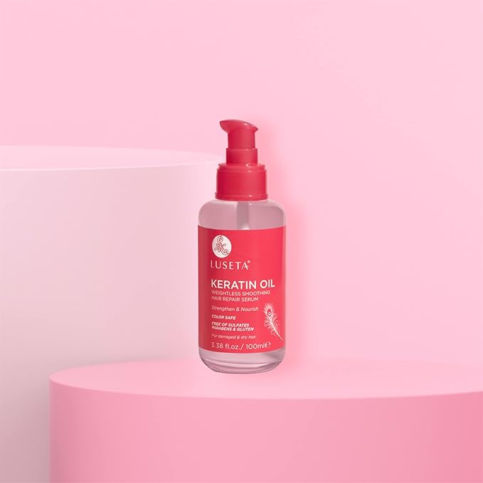 Luseta Keratin Hair Oil Serum for Color Treated Damaged & Dry Hair Strengthening & Nourishing, Keratin Hair Treatment Oil, Free of Sulfates, Paraben and Gluten 3.38 oz