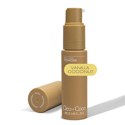 Cleo + Coco. Deodorant Powder for Body and Hair, Vanilla Coconut (0.88 oz), 2-in-1 Deo Powder & Dry Shampoo for Women & Men, Aluminum Free Deodorant, Talc-Free, Anti Chafe Protector, Travel-Size