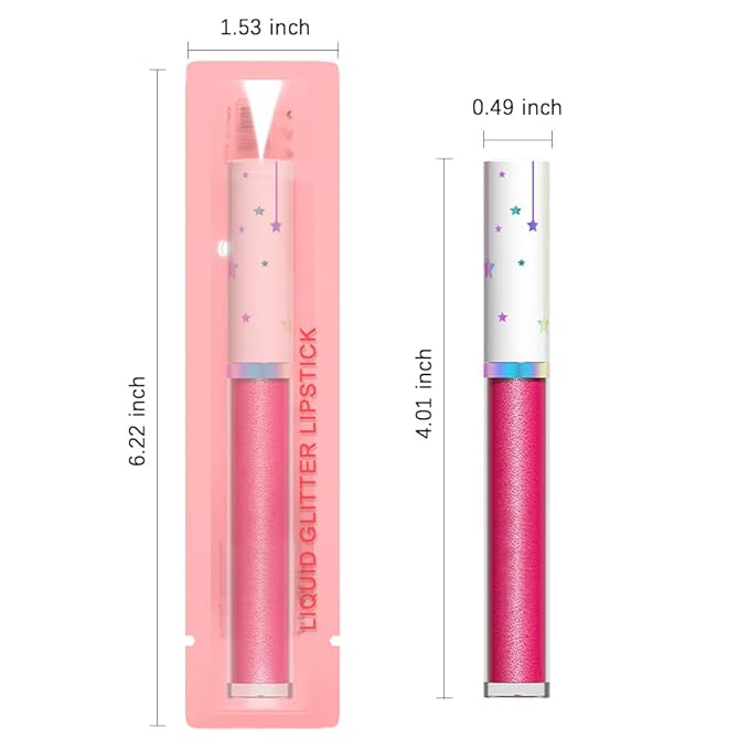 evpct 1Pcs Hot Pink Metallic Glitter Lip Gloss Stain lip color Lipstick for Women Long Lasting Waterproof 24, Rose Pink Frosted Metallic Shimmer Chrome iridescent Liquid Lipstick Lip Gloss Makeup, 01#