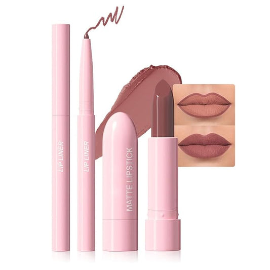 2 in 1 Matte Lipstick Lip Liner Pencil Set,Mauve Waterproof Lip Stick Lip liner Combo for Old Women Long Lasting Lipstick Crayon,labiales mate 24 horas originales