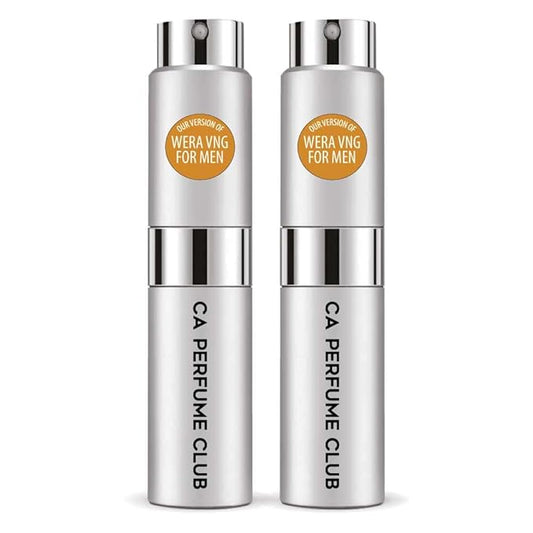 CA Perfume Impression of Vera W For Men Woody Spicy Scent Long Lasting Cologne for Men Eau De Parfum Travel Size Refillable Atomizer Spray 0.27 Fl Oz 8ml (Set of 2)