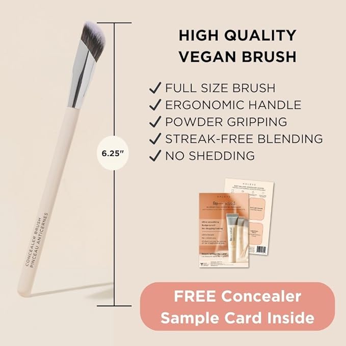 HALEYS Concealer Brush VEGAN+CRUELTY-FREE, Sustainable Wood, Vegan Bristles for Airbrushed Finish, For Creams,Liquids, Powder, Streak-free, Perfect Blending, Buffs, Smooths with Control, Special shape