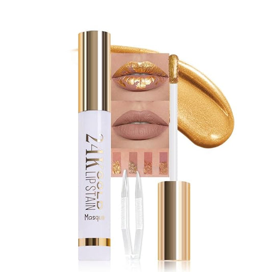 Brownish Red Liquid Matte Lip Liner Stain Peel Off with Tweezer, Long Lasting, Waterproof New Gold Matte Lipstick Lip Gloss Tattoo for Women, Smudge-proof Non-Stick Cup Lip Tint Makeup 02#