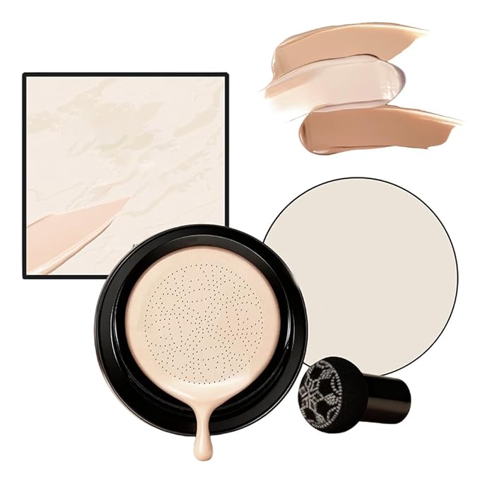 Drkicsy Mushroom Head Air Cushion CC Cream, Cushion Foundation Concealer for Older Women, Full Coverage BB Cream Foundation Skin Tone Corrector Makeup (Ivory White)