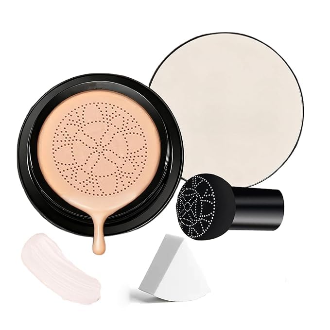 VerveFields，Foundation Cushion Concealer,Mushroom Head Air Cushion Cream, BB Cream Face Makeup Foundation,Moisturizing Long-Lasting, Even Skin Tone for All Skin Types (Ivory)