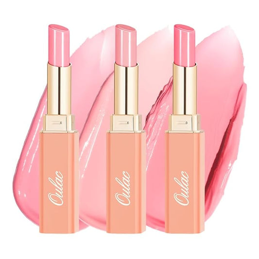 Oulac Glossy Pink Lipstick Set, Moisturizing Lip Stick Glossy Solid Shine Lip Gloss, Sheer Shine Juicy Finish, Lightweight and Hydrating Formula for Dry Lip Care, Vegan G20+22+26