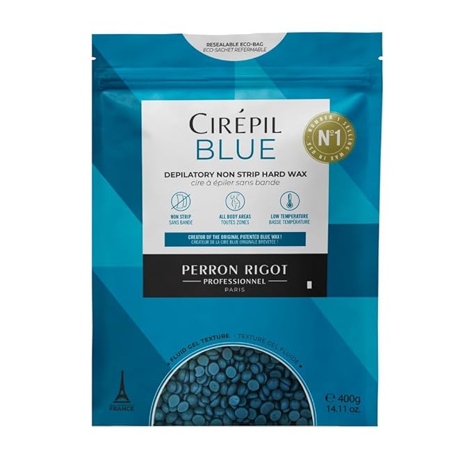 Cirepil - Blue - 400g / 14.11 oz Hard Wax Beads Bag - Face & Body Wax, Unscented & No Strip Needed - Perfect for Sensitive Skin & Brazilian Waxing - Fluid Gel Texture, Easy Hair-Removal