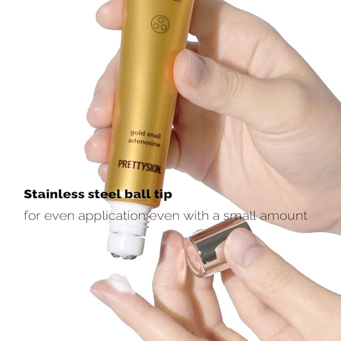 Snail Mucin Eye Cream Roller – Korean Under Eye Cream for Puffiness, Fine Lines, Wrinkles, Dark Circles – Hydrating, Cooling Roll-On with Stainless Steel Tip – 1.01 fl.oz. (Gold Snail)