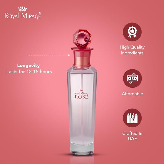 Royal Mirage Rose Eau de Toilette for Women - Premium Floral Fruity Perfume 100ml with Peach & Jasmine - Long-Lasting Feminine Fragrance Spray - Sustainable Luxury EDT Made in USA