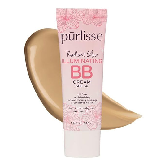 pūrlisse Radiant Glow Illuminating BB Cream with SPF 30 - Glow BB Cream Enriched with Goji & Hawthorn Berry for Dewy Skin - Helps to Improve Skin Texture & Radiance - Medium (1.4 oz)