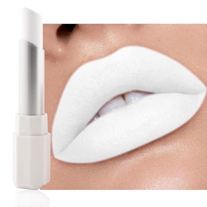 White Matte Creamy Lipstick for Women, Longwear Lips Gloss & Face Paint Stick, Lip Stick Stain Long Lasting Waterproof Effortless Application Full Coverage Velvet Gloss for Party, Halloween Makeup 02#