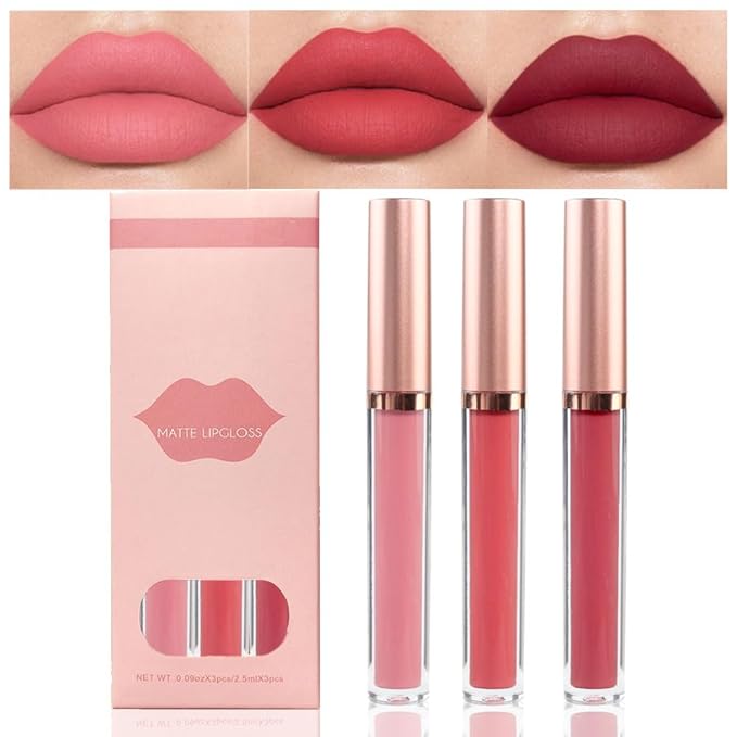 AMY'S DIARY Matte Plum Liquid Lipstick 3Pcs Sets,24-hour Lipstick Dark Deep Maroon Purple Brown Plum Red Lip Stain 24 Smudge Waterproof for Women (B#)