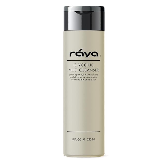 Raya Glycolic Mud Facial Cleanser with AHA 8 oz (G-103) | Exfoliating pH Balanced Facial Cleansing Fluid for Non Sensitive, Dry and Combination Skin | Made with Alpha Hydroxy Acid and Volcanic Mud