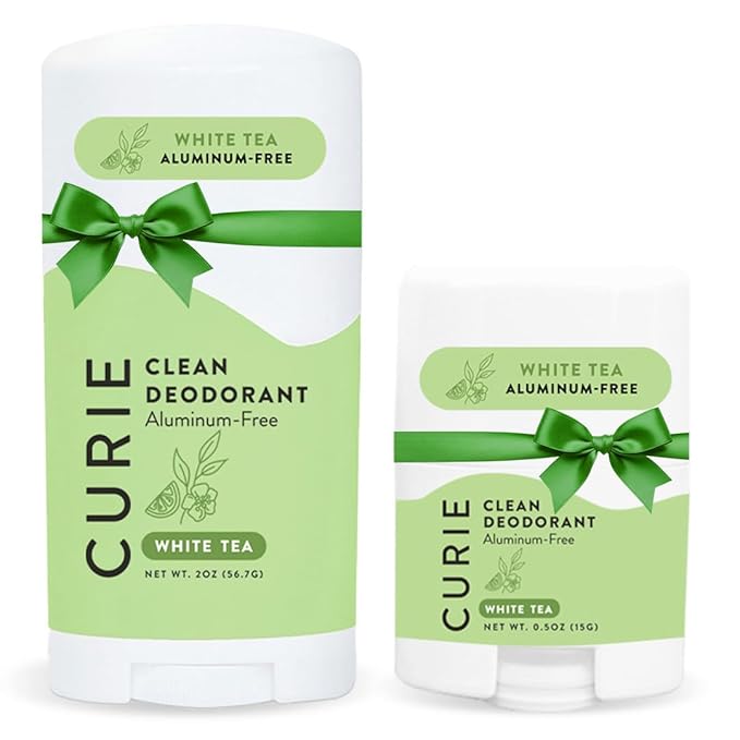 Curie Natural Deodorant Aluminum Free - White Tea Stick & Mini - Travel Size Deodorant for Women - Non Toxic, Paraben Free, Clean, Vegan (2 Pack)