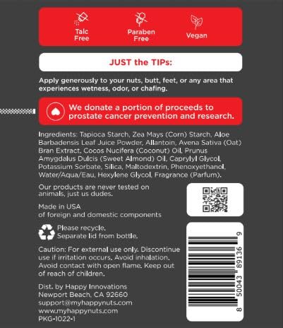 HAPPY NUTS Comfort Powder - Anti Chafing & Deodorant, Aluminum-Free, Sweat and Odor Control for Jock Itch, Groin and Travel Essential for Men's Private Parts 4 oz (Original)