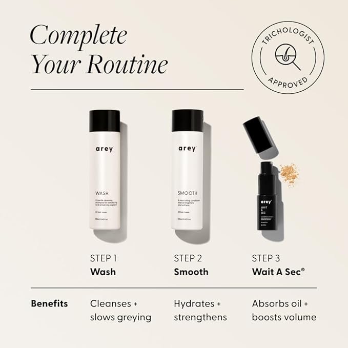 Arey Wait A Sec™ Dry Shampoo | Absorbs Oil & Adds Volume + Reduce the Signs of Aging Hair with Science-Backed Formula to Preserve Pigment | Non Aerosol Tinted Powder | Vegan, Cruelty-Free (0.53 oz)