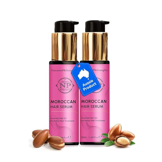 NP NATURES PHILOSOPHY Moroccan Oil Hair Products, Organic Moroccan Argan Oil Hair Serum, Anti-Frizz, Hydrating & Repairing Oil for Damaged Hair, Split Ends, Natural Shine for All Hair Types - 2 Pack