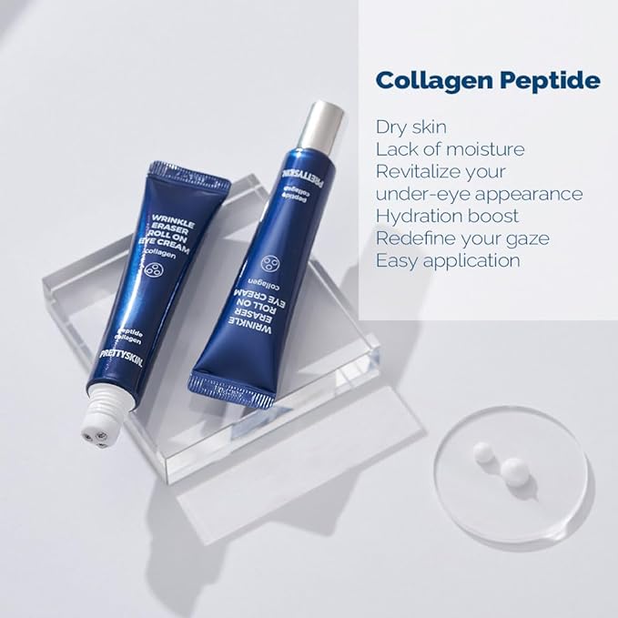 Roll on Eye Cream with Hydrolyzed Collagen and Stainless Steel ball Tip- Under Eye Roller Cream for Elasticity Wrinkles Puffiness Fine Lines-Korean eye cream 30ml/1.01fl.oz.(Collagen)