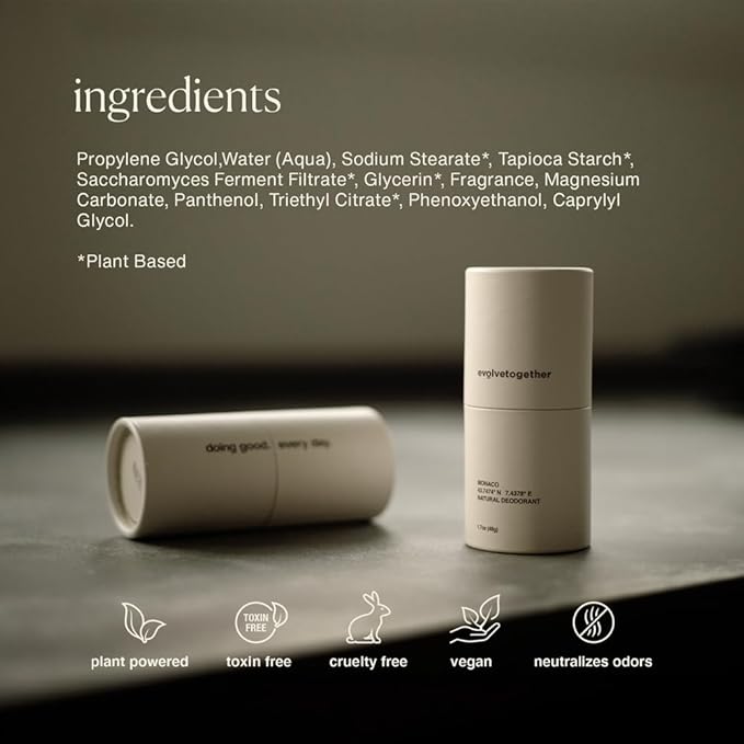evolvetogether Aluminum Free Natural Deodorant Duo for Women & Men | Mandarin, Oud & Patchouli | Neutralizes Odors, Soothes Skin | Vegan, Cruelty-Free, Baking Soda Free | Made in USA (Monaco 1.69 Oz)