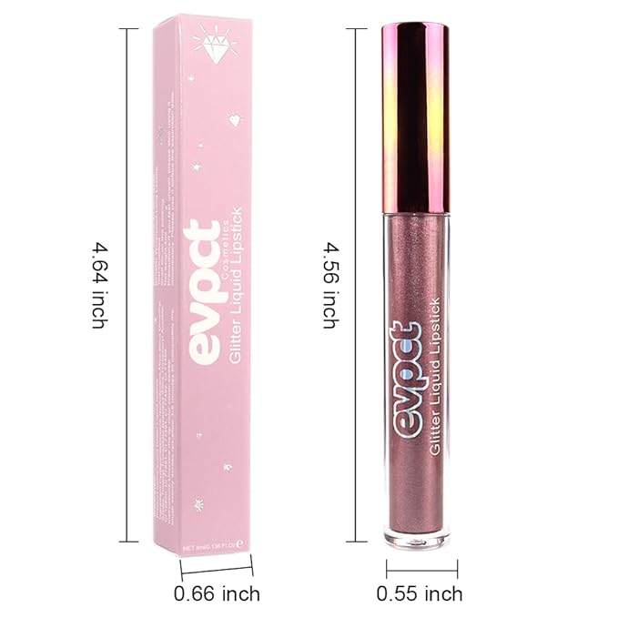 evpct 1Pcs Taupe Mauve Glitter Metallic Shimmer Diamond Lipstick Lip Gloss Stain Set for Women Long Lasting Waterproof, Mauve Purple Sparkle Glitter Matte long Wear Liquid Lipstick Lip Makeup Kit, 08#