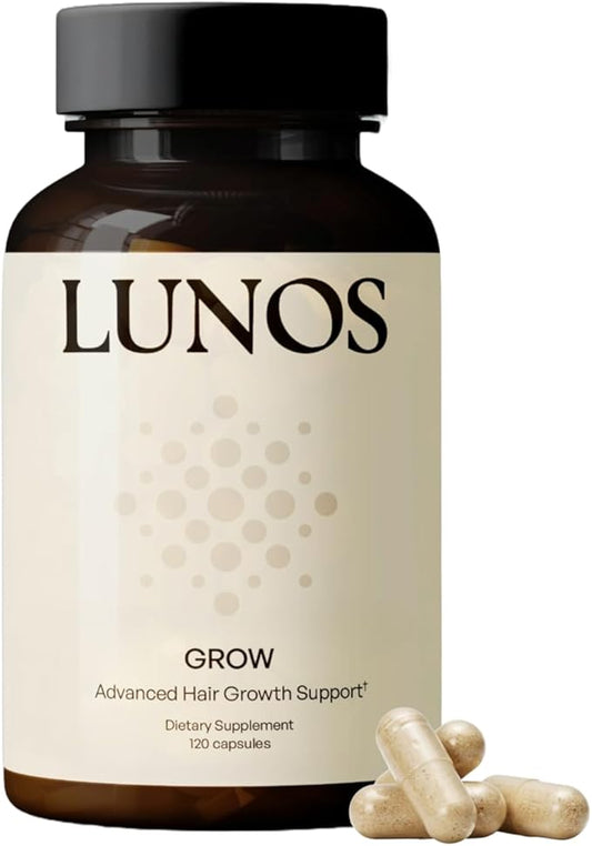 Lunos Grow Hair Growth Supplements - 17 Ingredient Formula with Biotin, Saw Palmetto, & Marine Collagen for Thicker, Fuller Hair - Hair Growth Vitamins for Women & Men