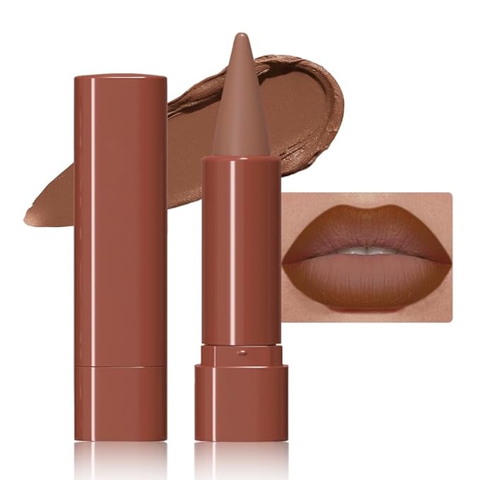evpct Warm Brown Gradient Matte Lipstick Lip Liner Crayon Combo Pencil Set for Women Long Lasting Waterproof, Mocha Brown Matte Cream Lip Liner and Lipstick Combo Makeup, Flawless Gradual Ombre Effect